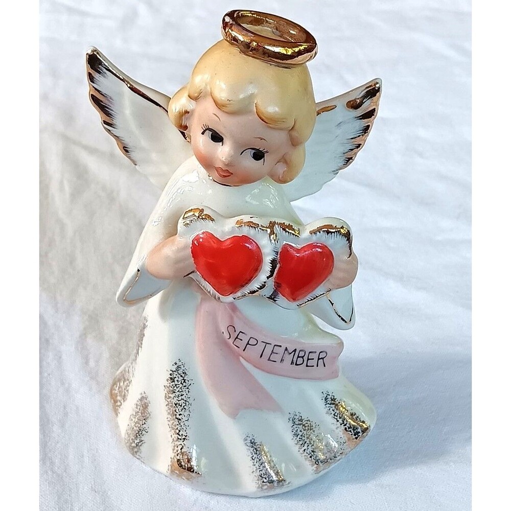 Vtg Birthday Angel Figurine September Hearts Japan Red Error?